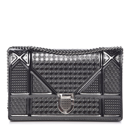 Christian Dior Metallic Patent Micro-Cannage Diorama Wallet on Chain Pouch Black 1 of 9