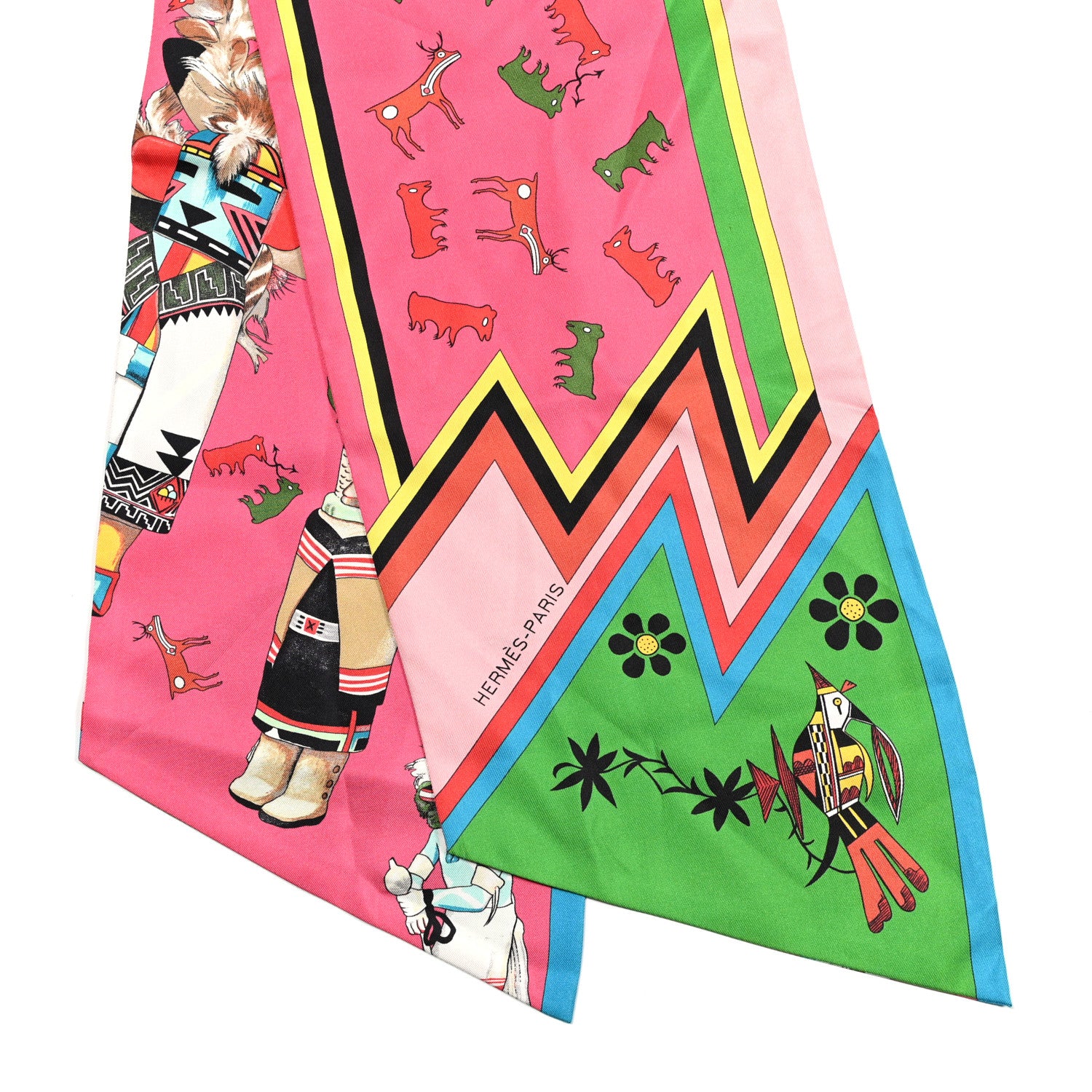 Hermes Silk Kachinas Maxi Twilly Rose Vert Bleu 2 of 6