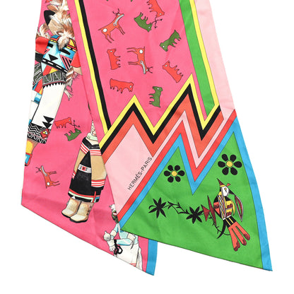 Hermes Silk Kachinas Maxi Twilly Rose Vert Bleu 2 of 6