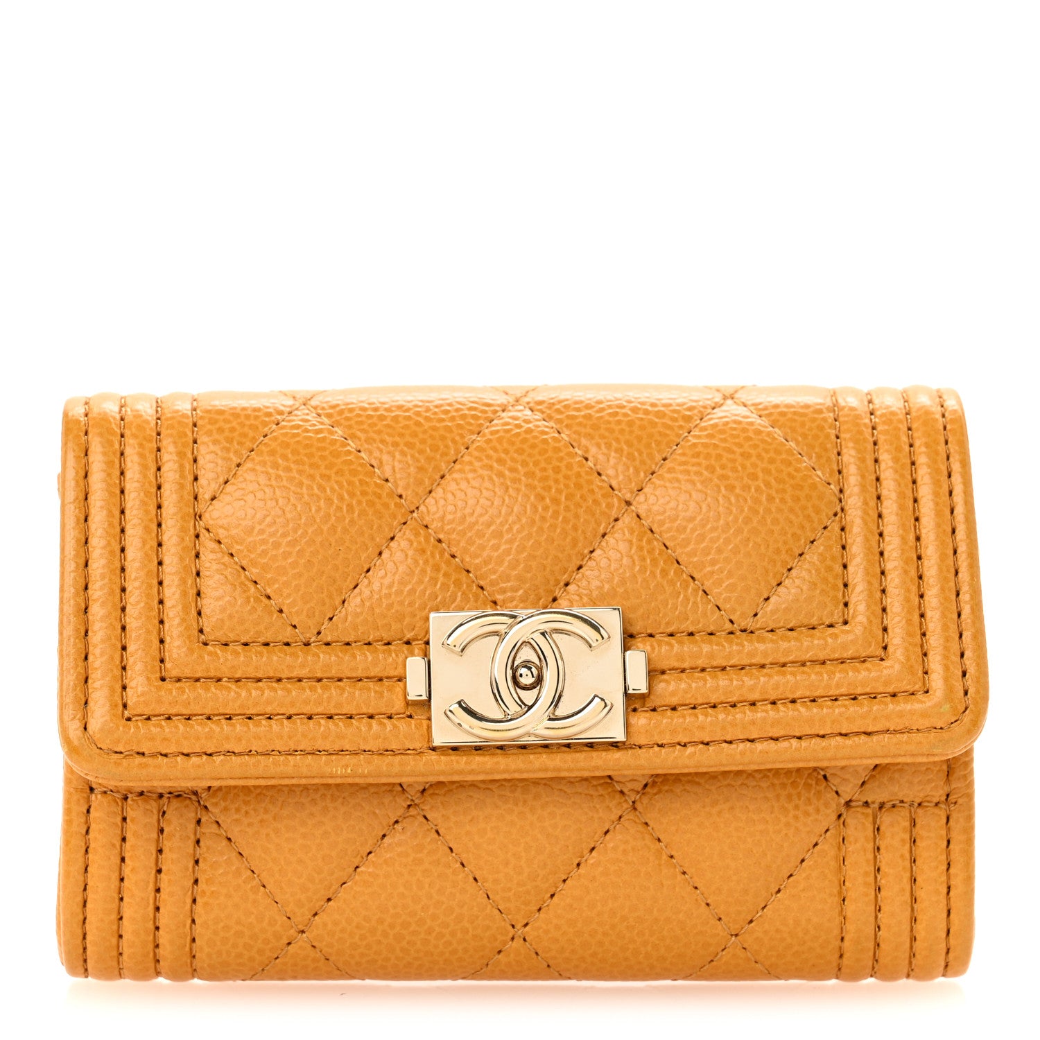 Chanel Caviar Quilted Boy Flap Card Holder Yellow 1 of 10