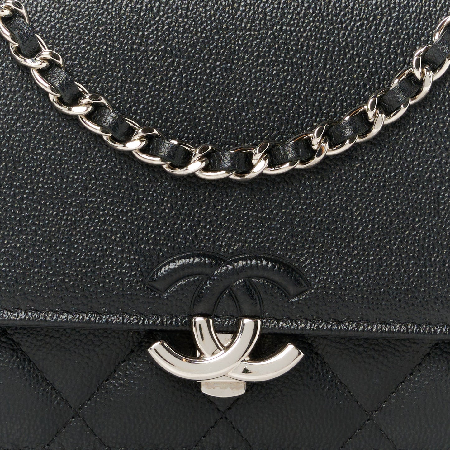 Grained Calfskin Quilted CC Box Wallet On Chain WOC Black