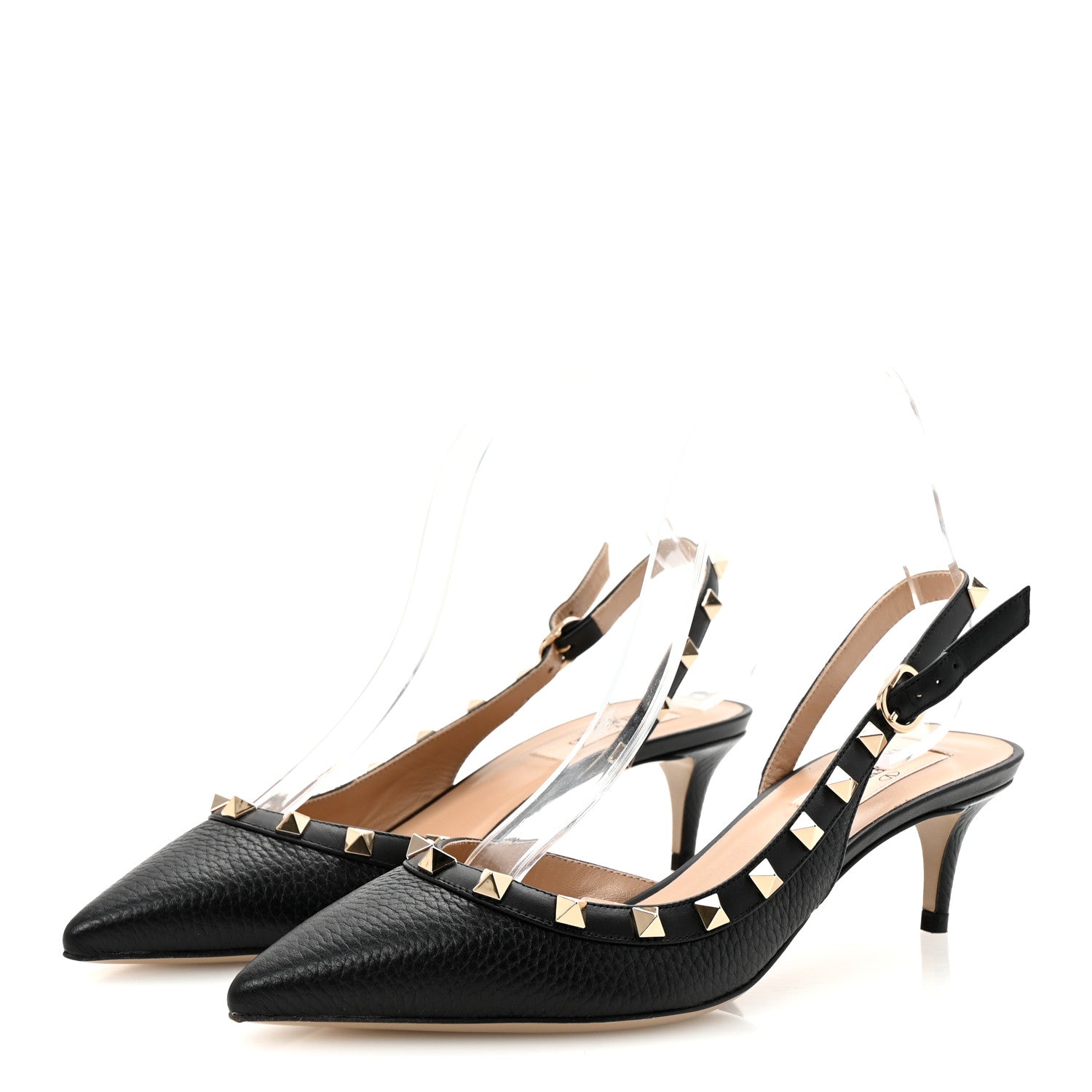 Valentino Garavani Pebbled Calfskin Rockstud Half d'Orsay Slingback 50mm Pumps 37.5 Black 4 of 10