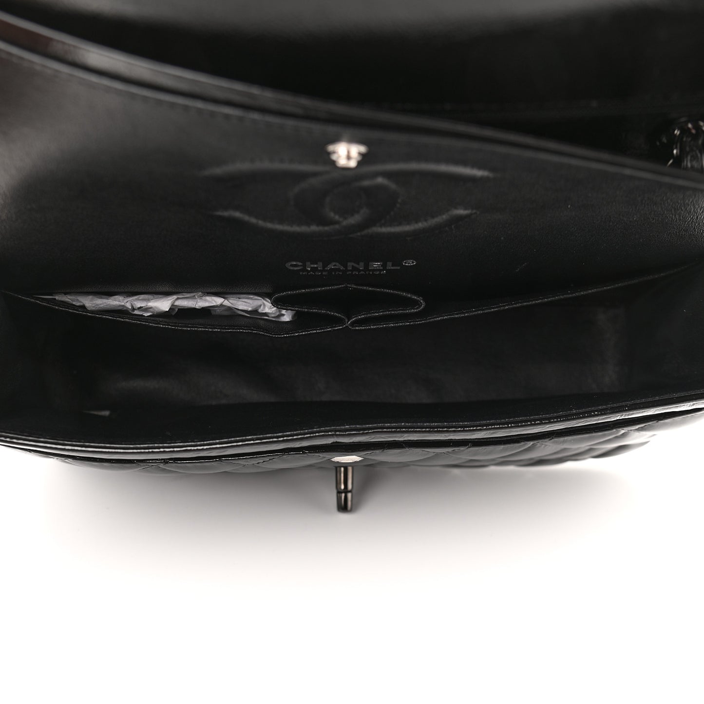 Shiny Crumpled Calfskin Quilted Medium Double Flap So Black