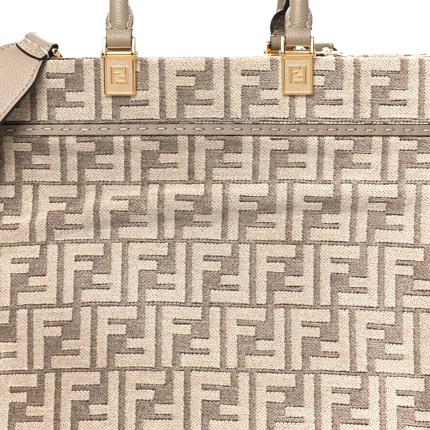 Fendi Chenille Vitello Cher FF Medium Fendi Sunshine Shopper Tote Tortora 7 of 10