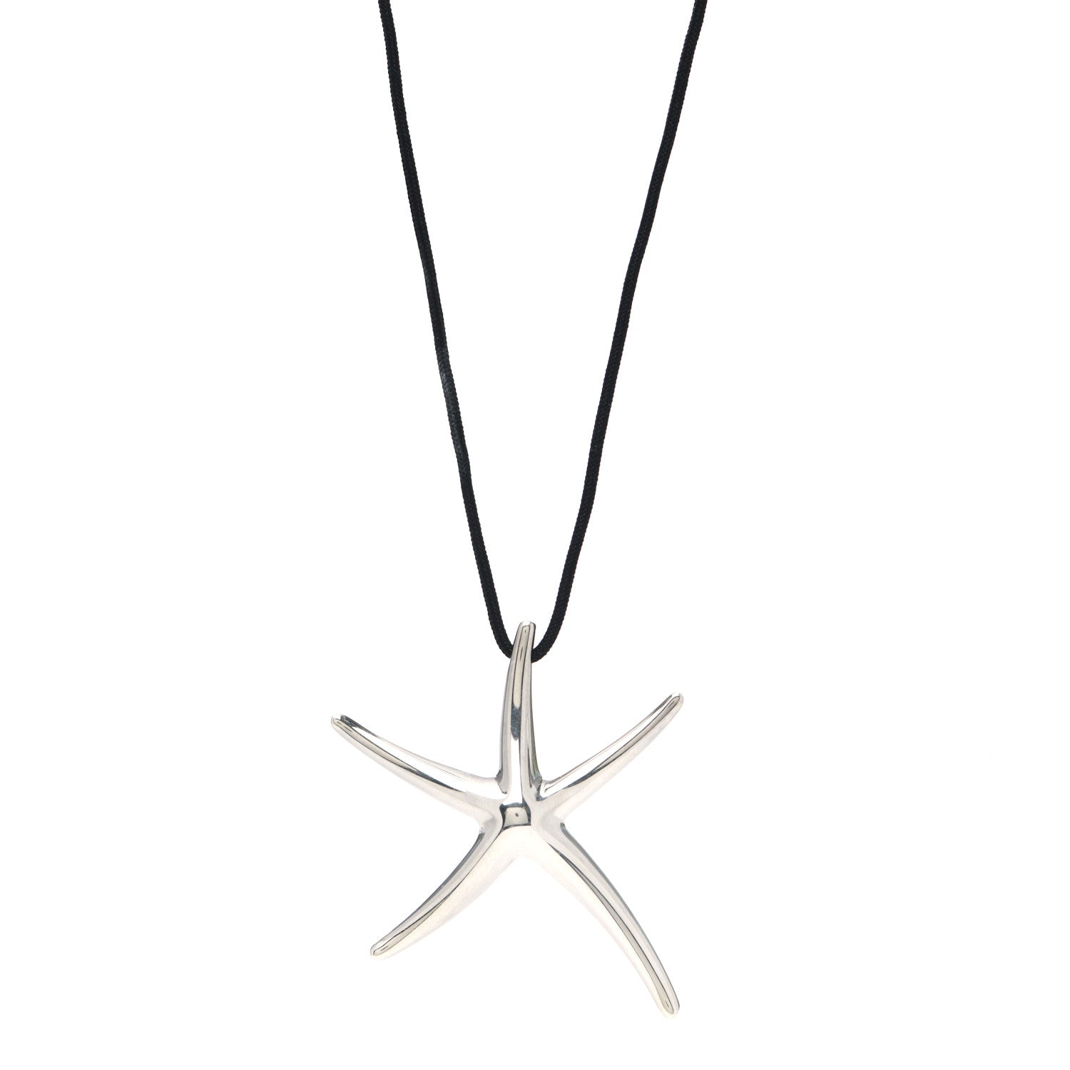 Tiffany Sterling Silver 42mm Elsa Peretti Starfish Pendant Cord Necklace 1 of 4