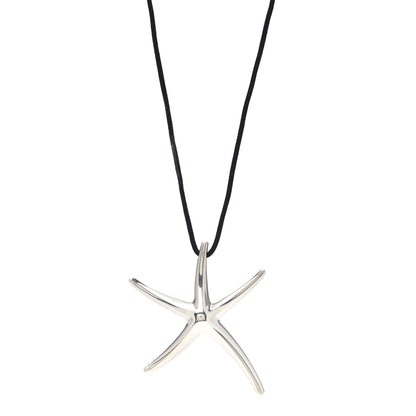 Tiffany Sterling Silver 42mm Elsa Peretti Starfish Pendant Cord Necklace 1 of 4