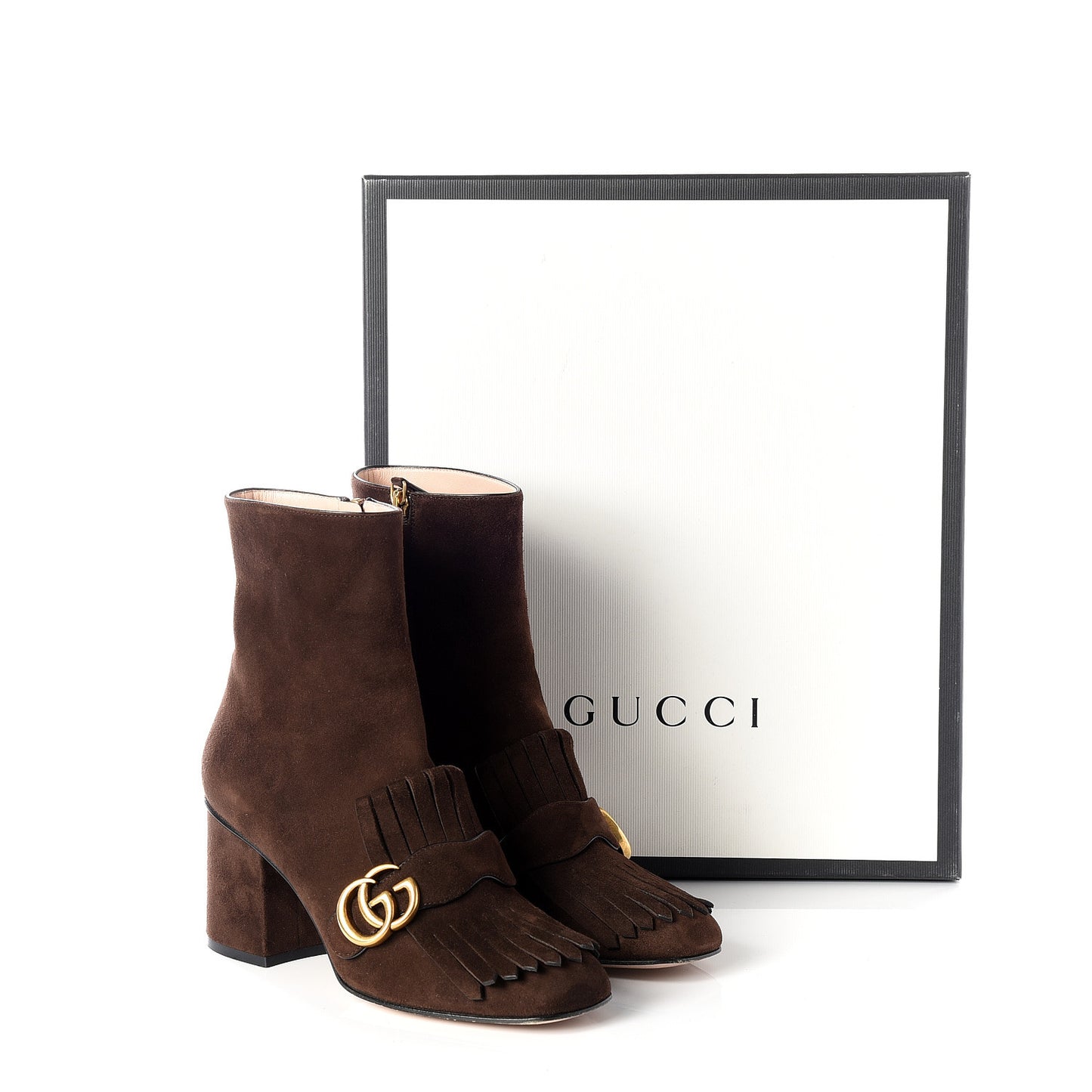 Kid Scamosciato GG Marmont Fringe 75mm Ankle Boots 38 Cocoa