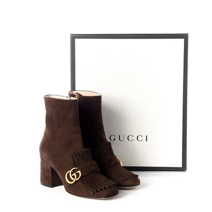 Gucci Kid Scamosciato GG Marmont Fringe 75mm Ankle Boots 38 Cocoa 11 of 11