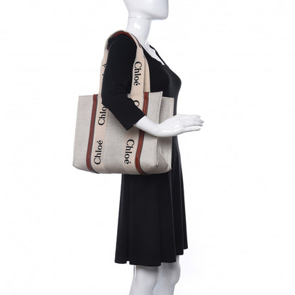 Chloe Cotton Calfskin Medium Woody Ribbon Tote White Brown 2 of 8