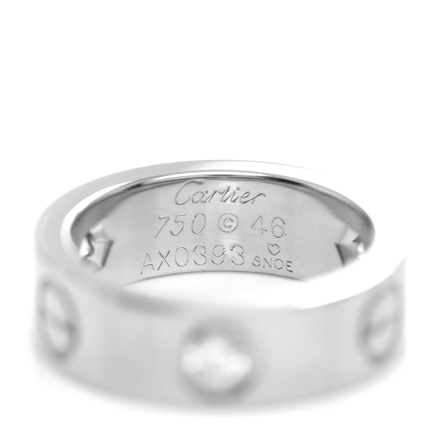 18K White Gold 3 Diamond 5.5mm LOVE Ring 46 3.75
