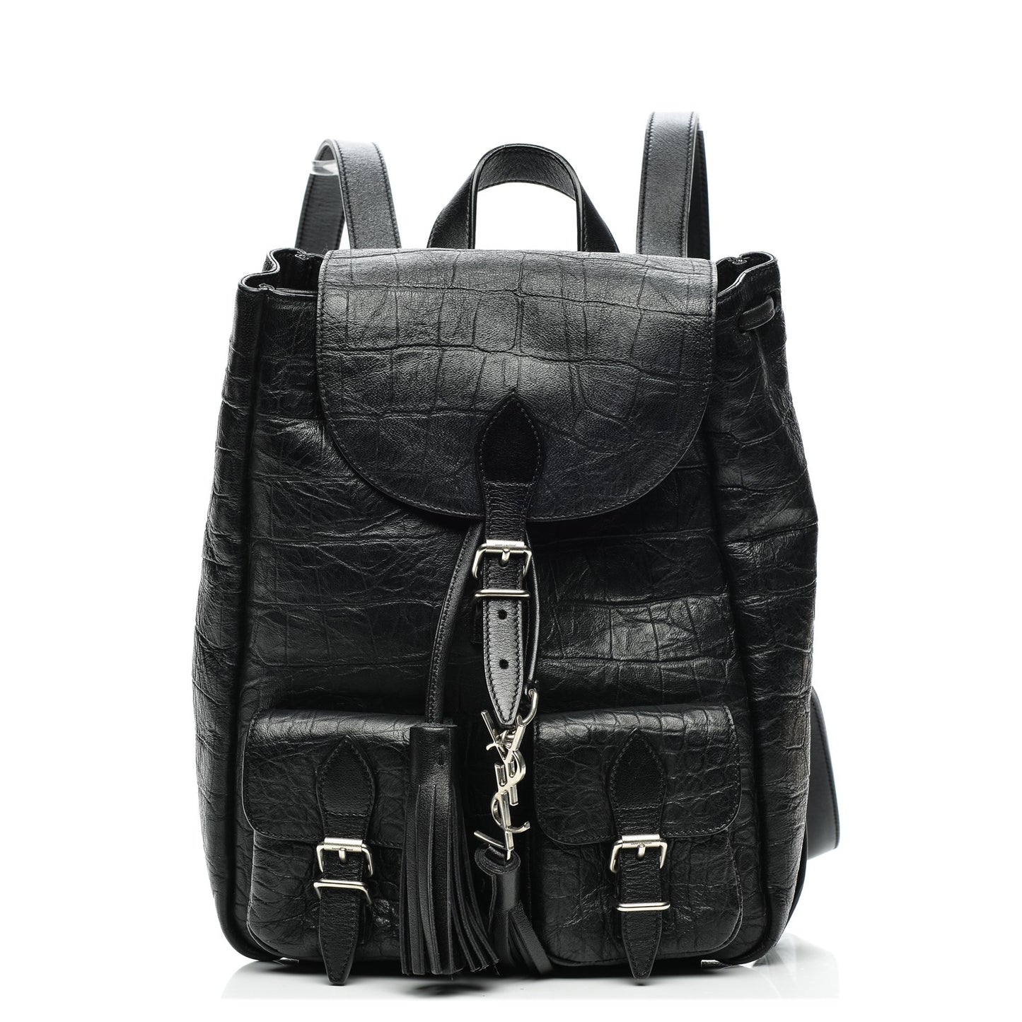 Crocodile Embossed Lambskin Festival Backpack Black