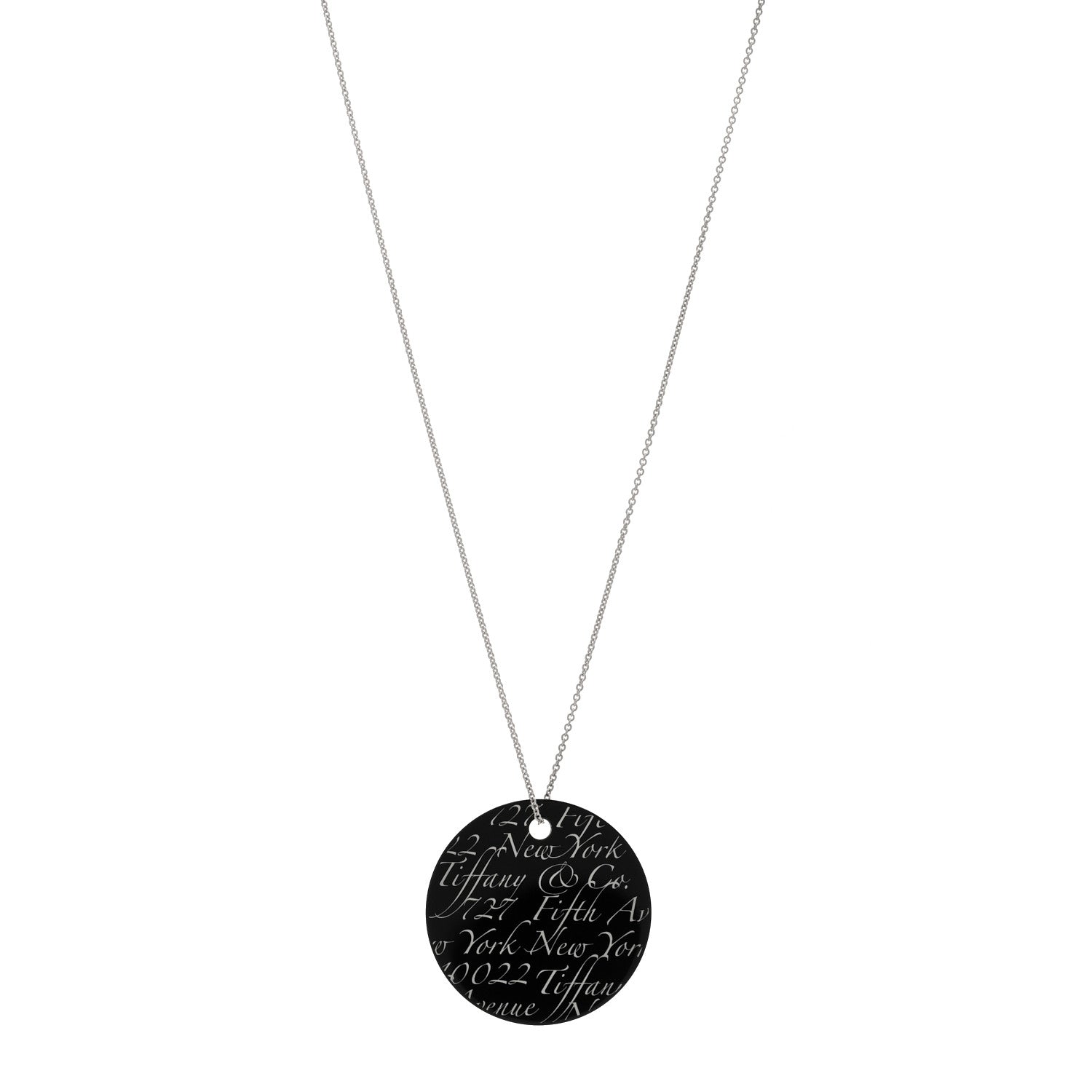 Tiffany Sterling Silver Black Bone Notes Round Pendant Necklace 1 of 3