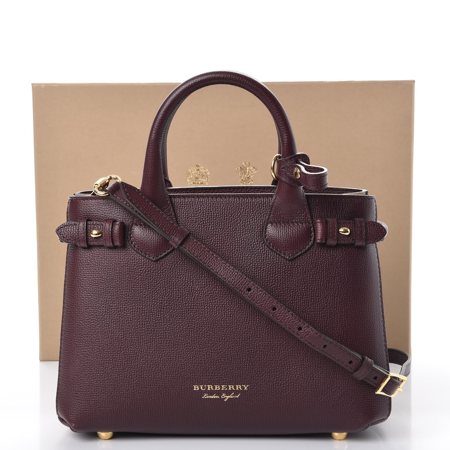 Burberry Grainy Calfskin House Check Small Banner Tote Mahogany Red 9 of 9