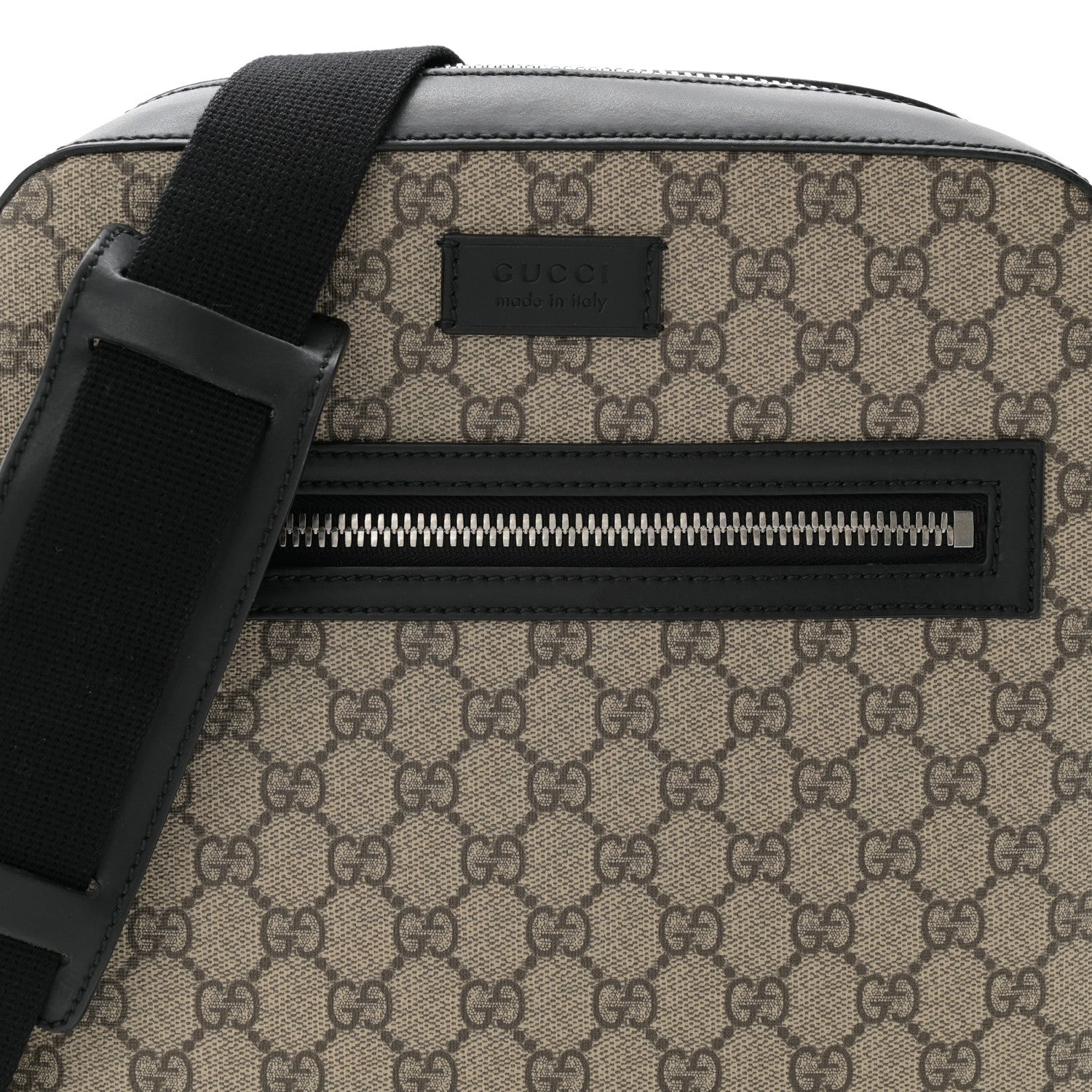 Gucci GG Supreme Monogram Flat Messenger Bag Beige Black New Acero 8 of 10