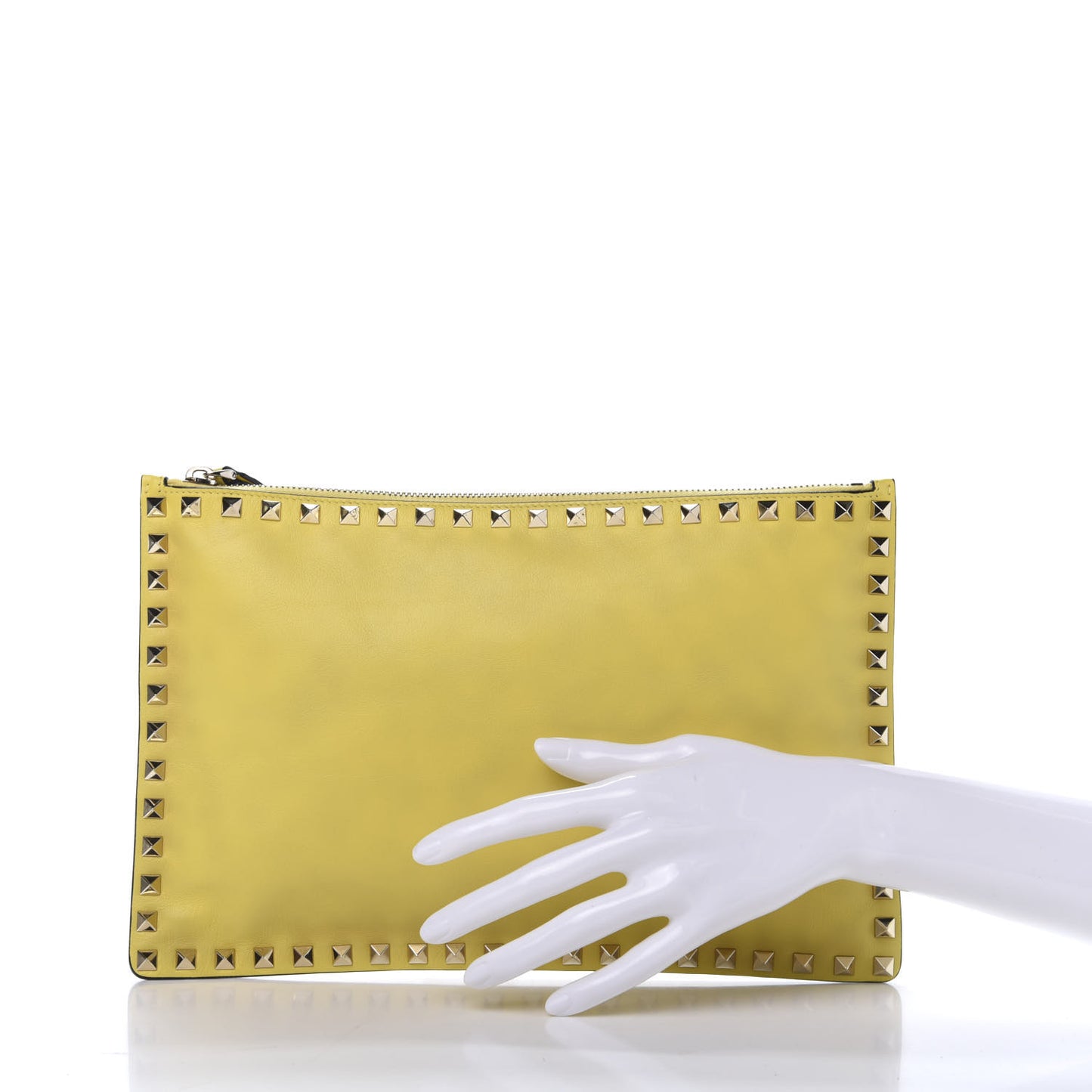 Vitello Large Rockstud Zip Pouch Yellow