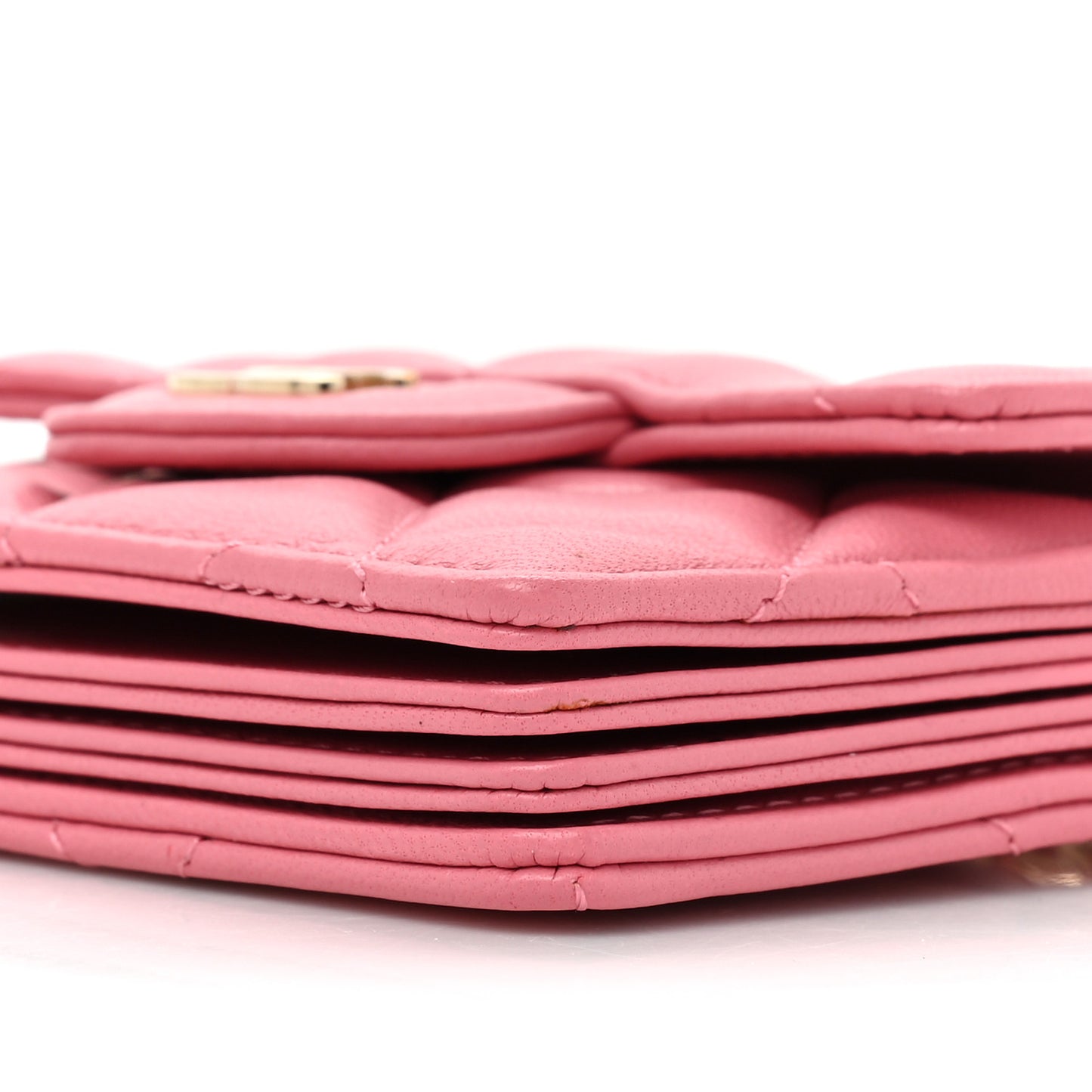 Lambskin Quilted Flap Card Holder On Chain Pink