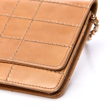 Chanel Calfskin Stitched Square Quilted Wallet On Chain WOC Beige 9 of 17