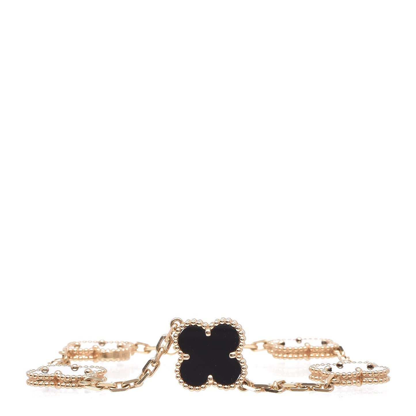 18K Yellow Gold Black Onyx 5 Motifs Vintage Alhambra Bracelet