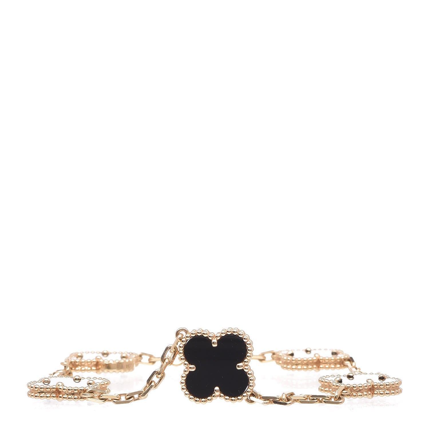 Van Cleef & Arpels 18K Yellow Gold Black Onyx 5 Motifs Vintage Alhambra Bracelet 1 of 5