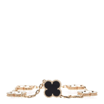 Van Cleef & Arpels 18K Yellow Gold Black Onyx 5 Motifs Vintage Alhambra Bracelet 1 of 5