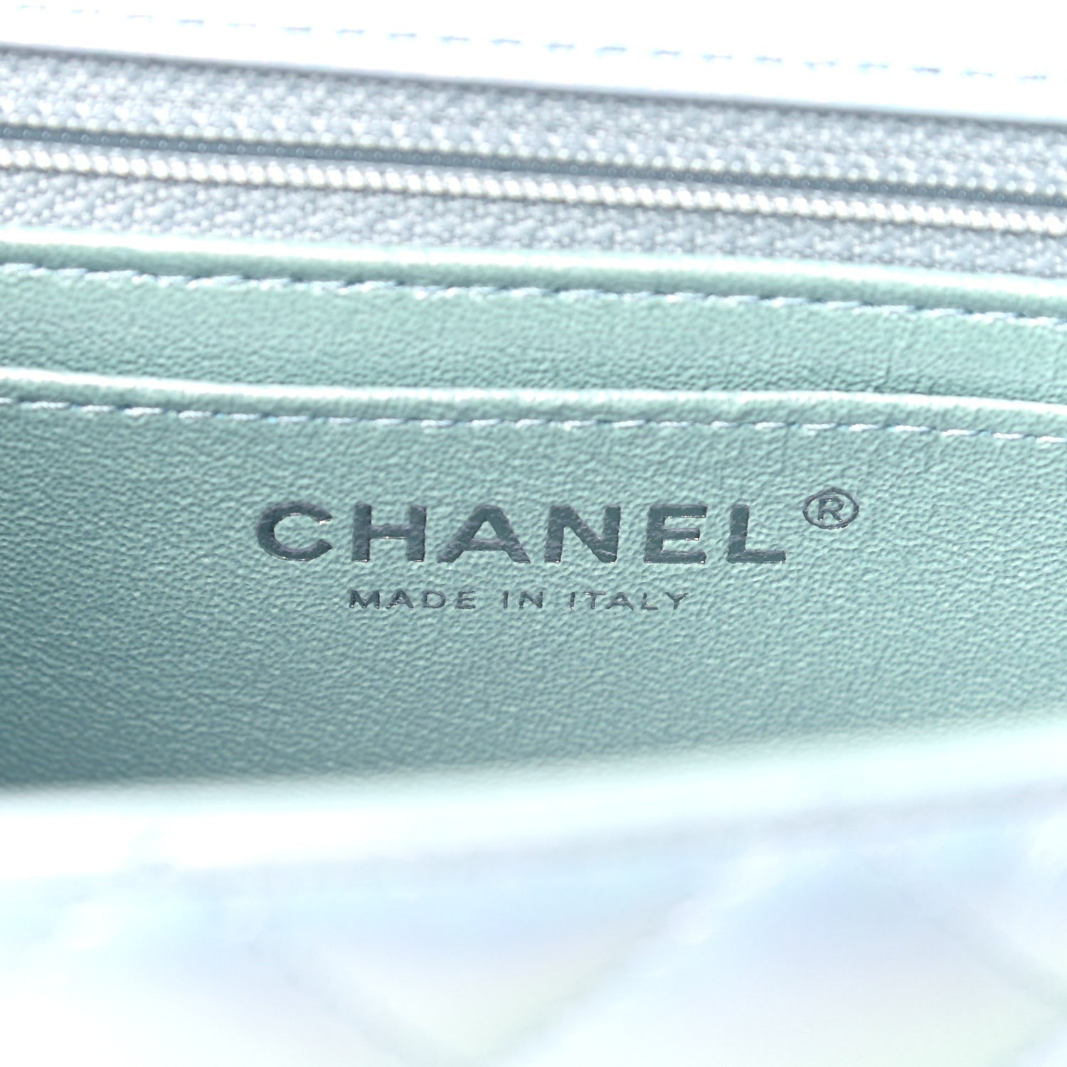 Chanel Iridescent Calfskin Quilted Mini Rectangular Flap Light Blue 6 of 13