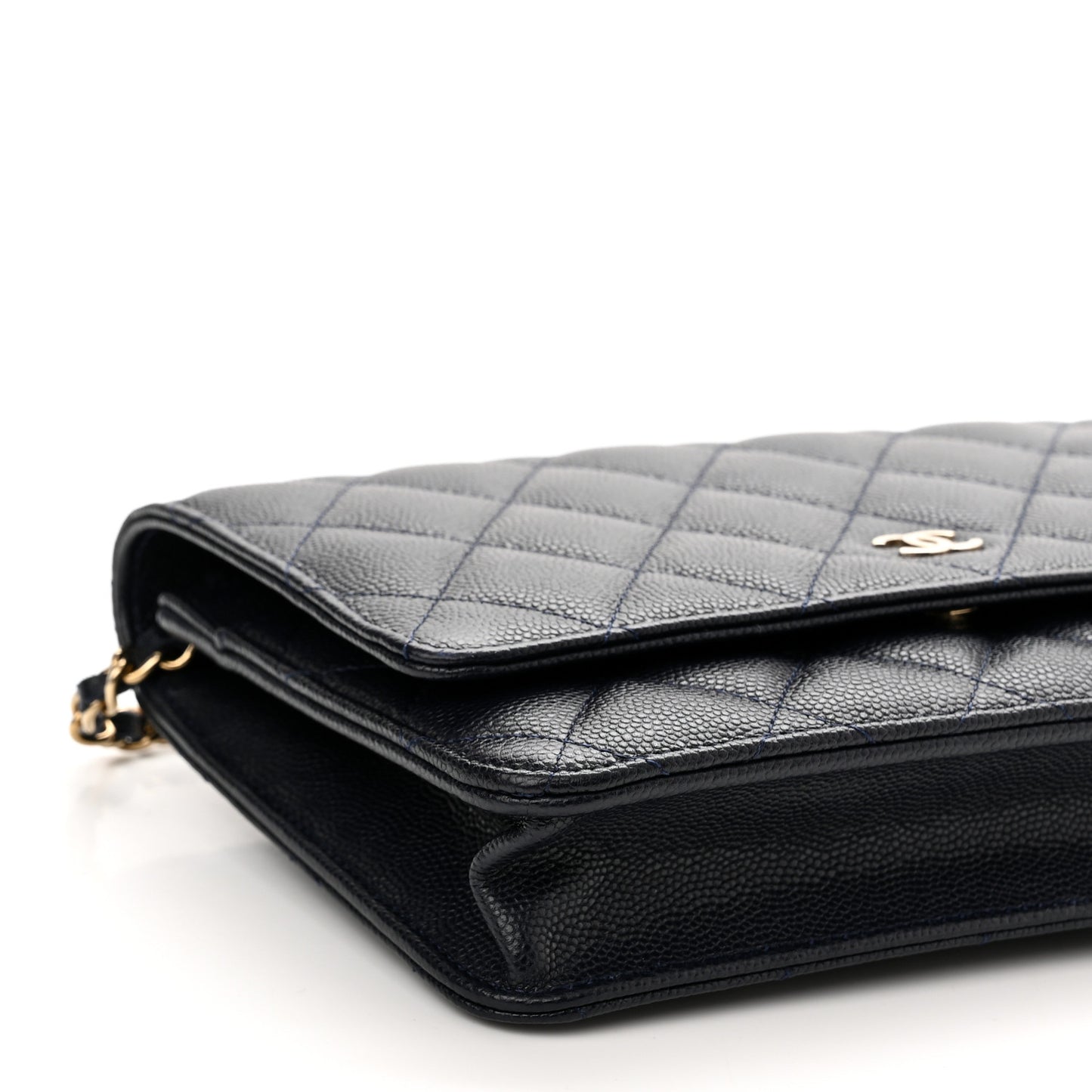 Caviar Quilted Wallet On Chain WOC Navy Blue
