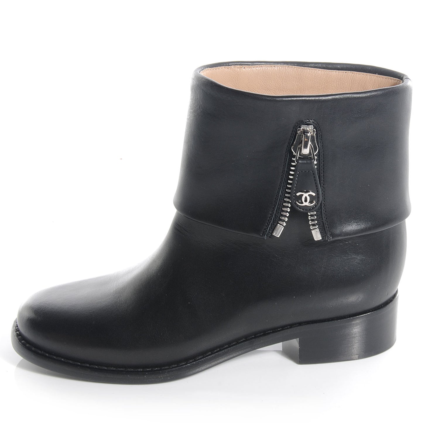 Leather Motorcycle Short Zip Boots Black 36