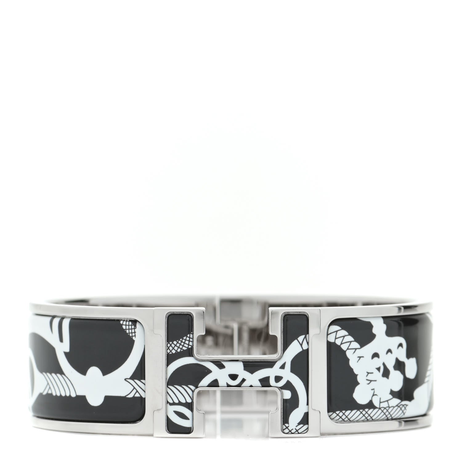 Hermes Enamel Printed Wide Panoplie Equestre Clic H Bracelet PM Positif Negatif 1 of 5