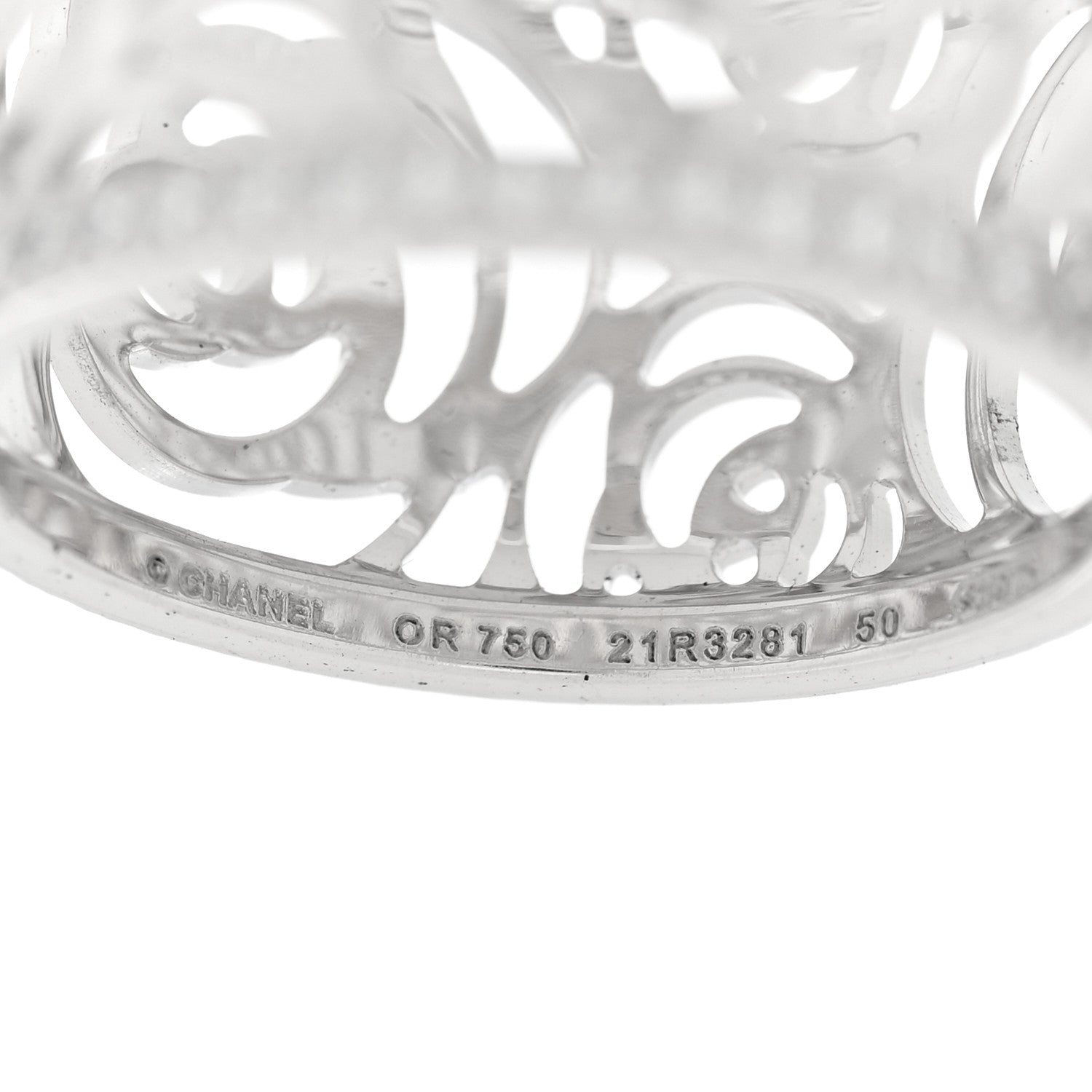 Chanel 18K White Gold Diamond Camellia Ajoure Band Ring 50 5.5 4 of 5