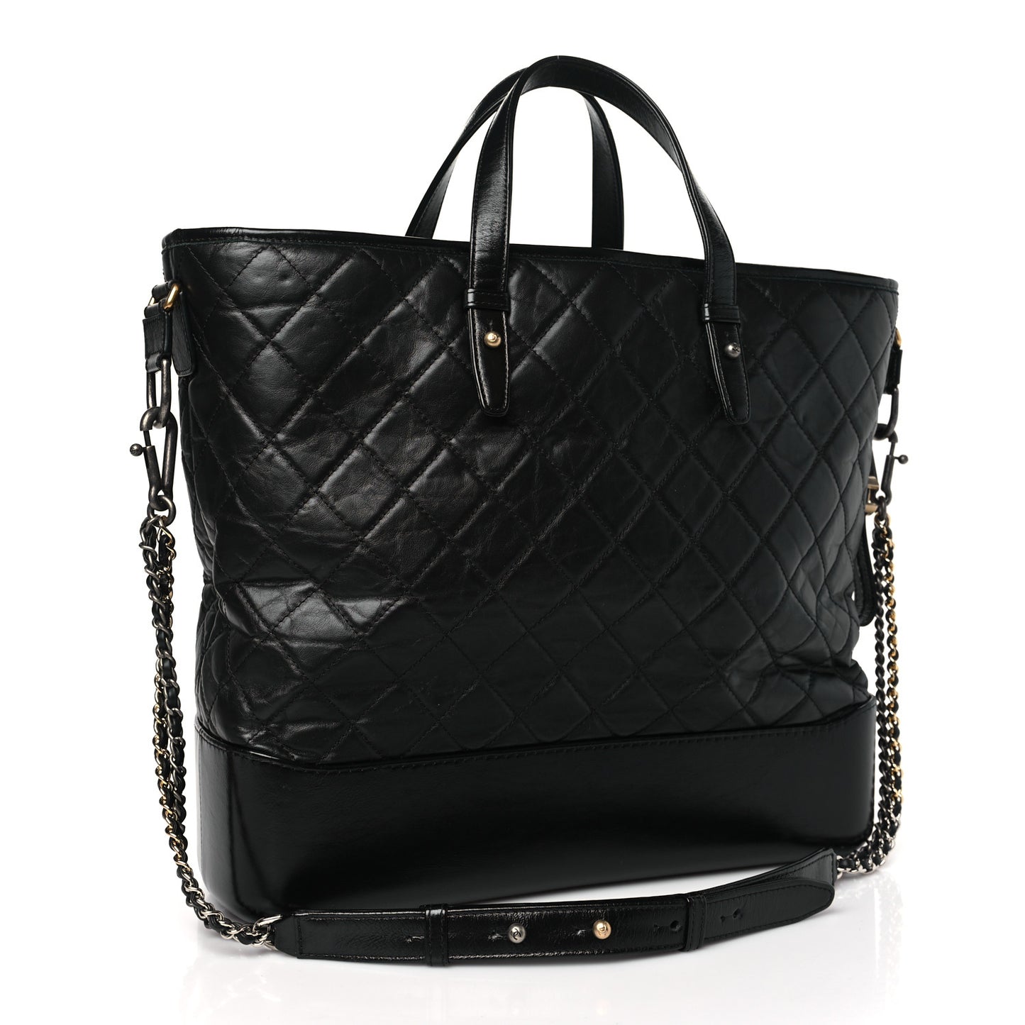 Aged Calfskin Quilted Large Gabrielle Shopping Tote Black