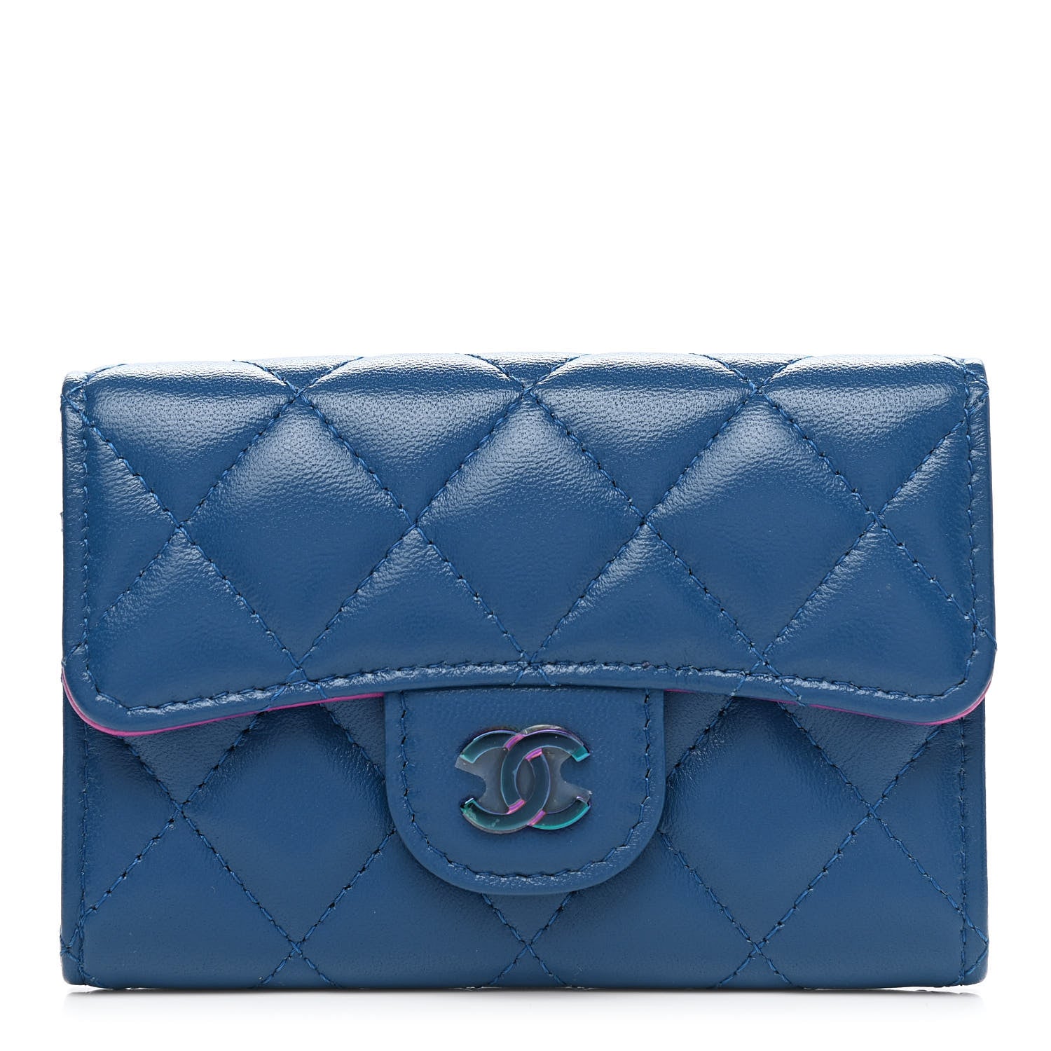 Chanel Lambskin Quilted Flap Card Holder Wallet Blue Pink 1 of 10