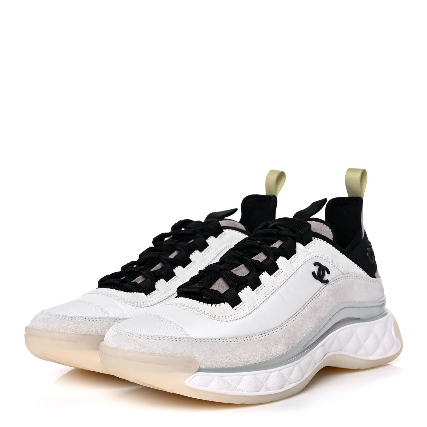 Fabric Suede Calfskin CC Sneakers 40 White Black