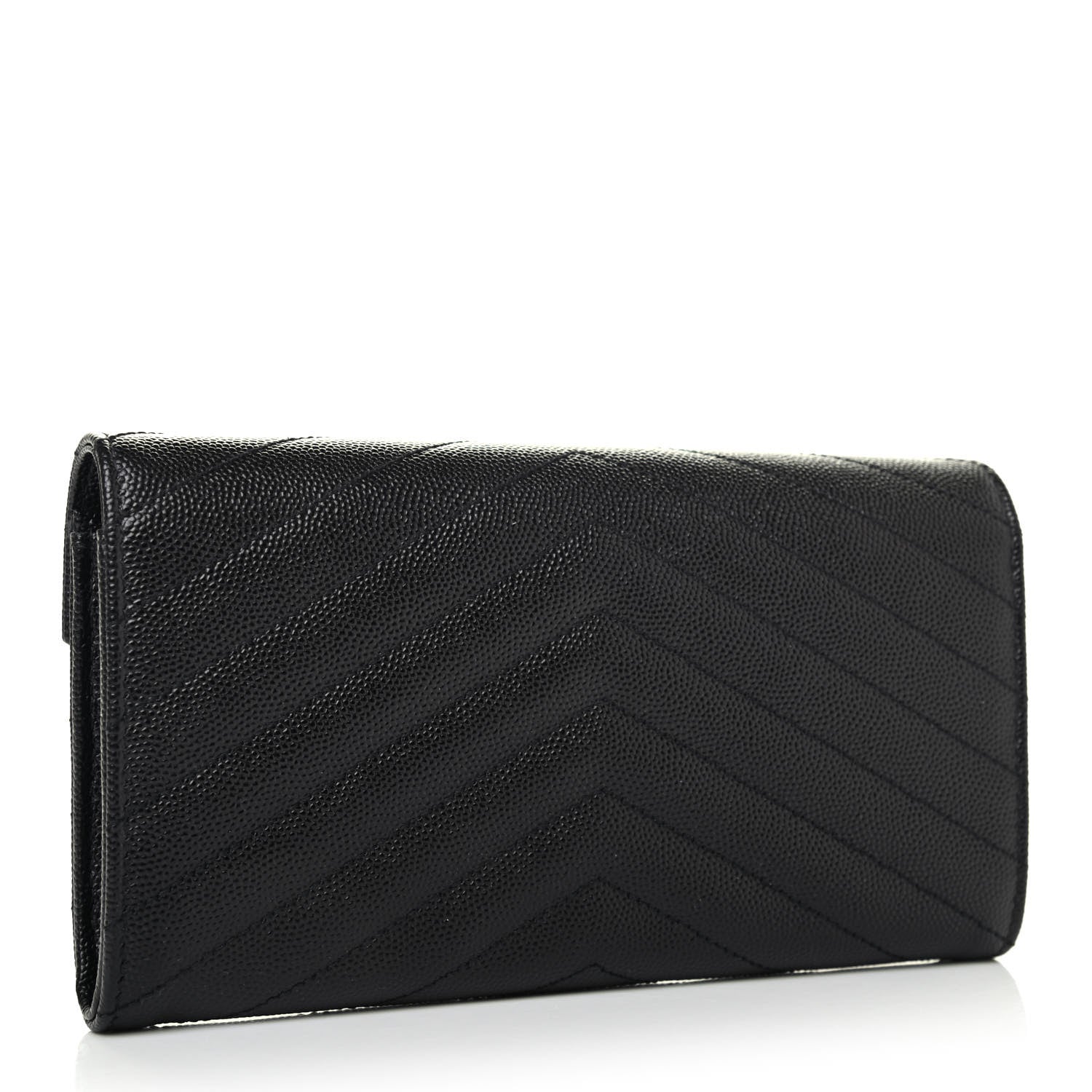 Saint Laurent Grain De Poudre Matelasse Chevron Monogram Flap Wallet Black 2 of 4