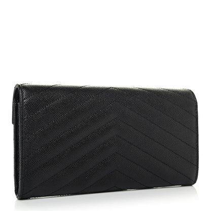 Saint Laurent Grain De Poudre Matelasse Chevron Monogram Flap Wallet Black 2 of 4
