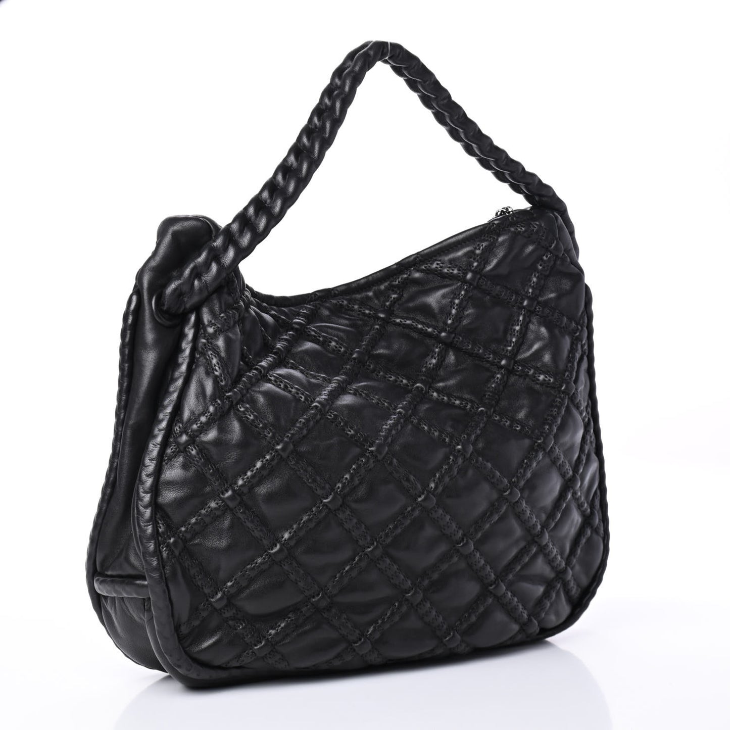 Quilted Lambskin Hidden Chain Hobo Black