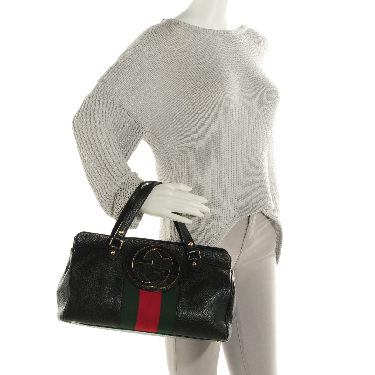 Leather Blondie Web Satchel Black