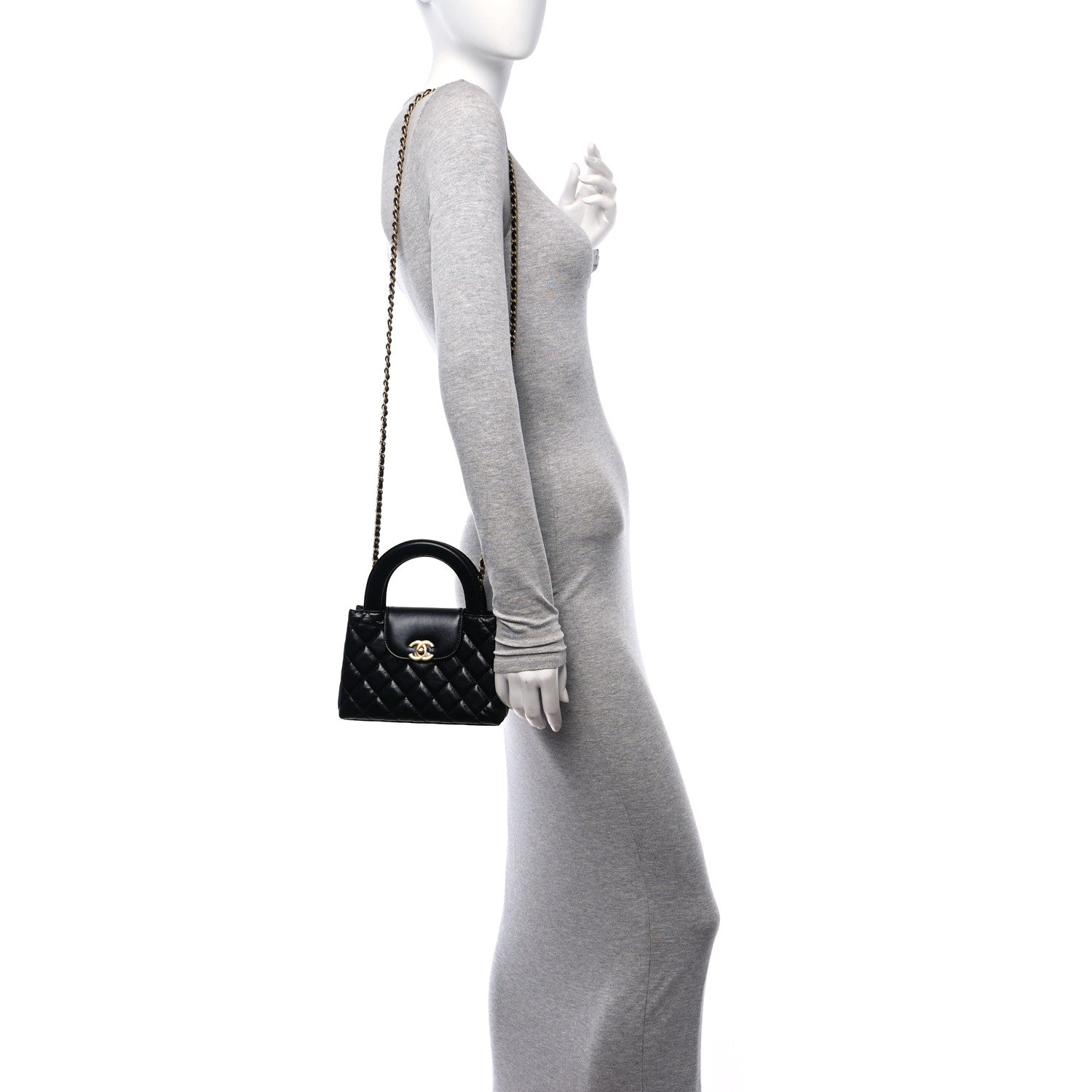 Chanel Shiny Aged Calfskin Quilted Nano Kelly Shopper Black 2 of 11