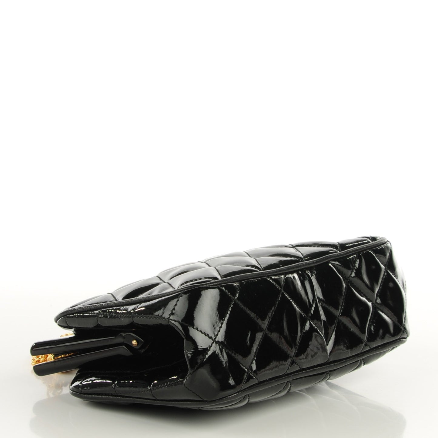 Patent Quilted Bijoux Chain Kiss Lock Frame Evening Bag Black