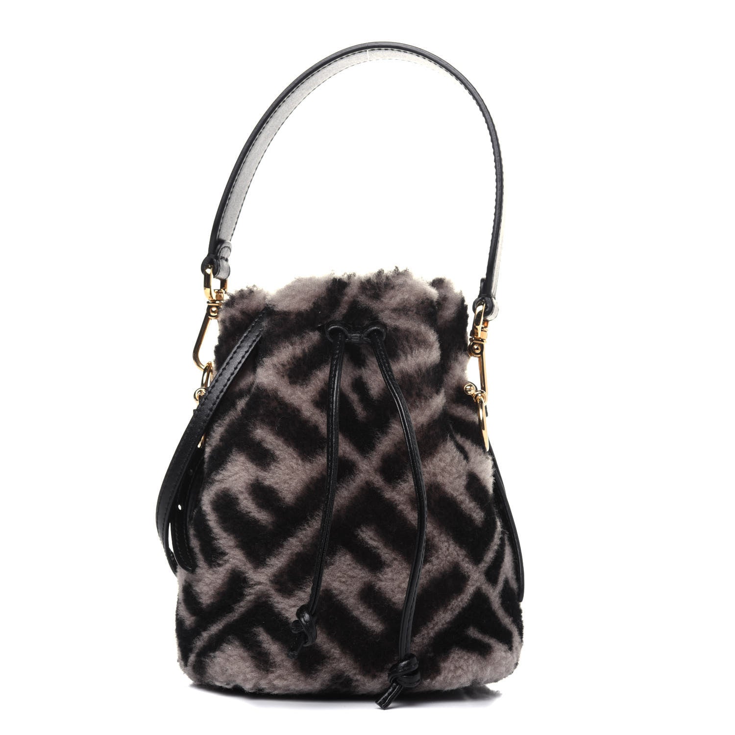 Fendi Shearling F is Fendi Macro FF 1974 Diagonal Mini Mon Tresor Bucket Bag Dove Black 1 of 18