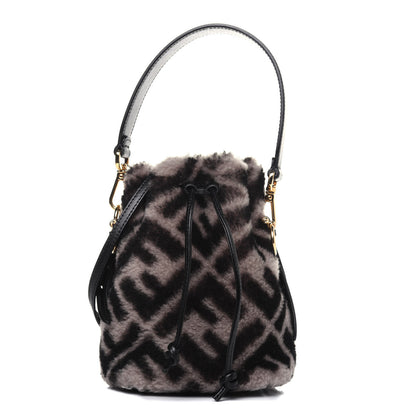 Fendi Shearling F is Fendi Macro FF 1974 Diagonal Mini Mon Tresor Bucket Bag Dove Black 1 of 18