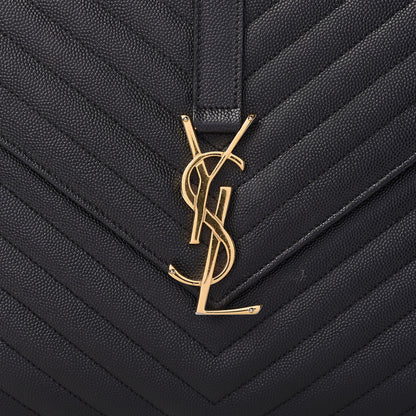 Saint Laurent Grain De Poudre Matelasse Chevron Large Monogram Satchel Black 19 of 19