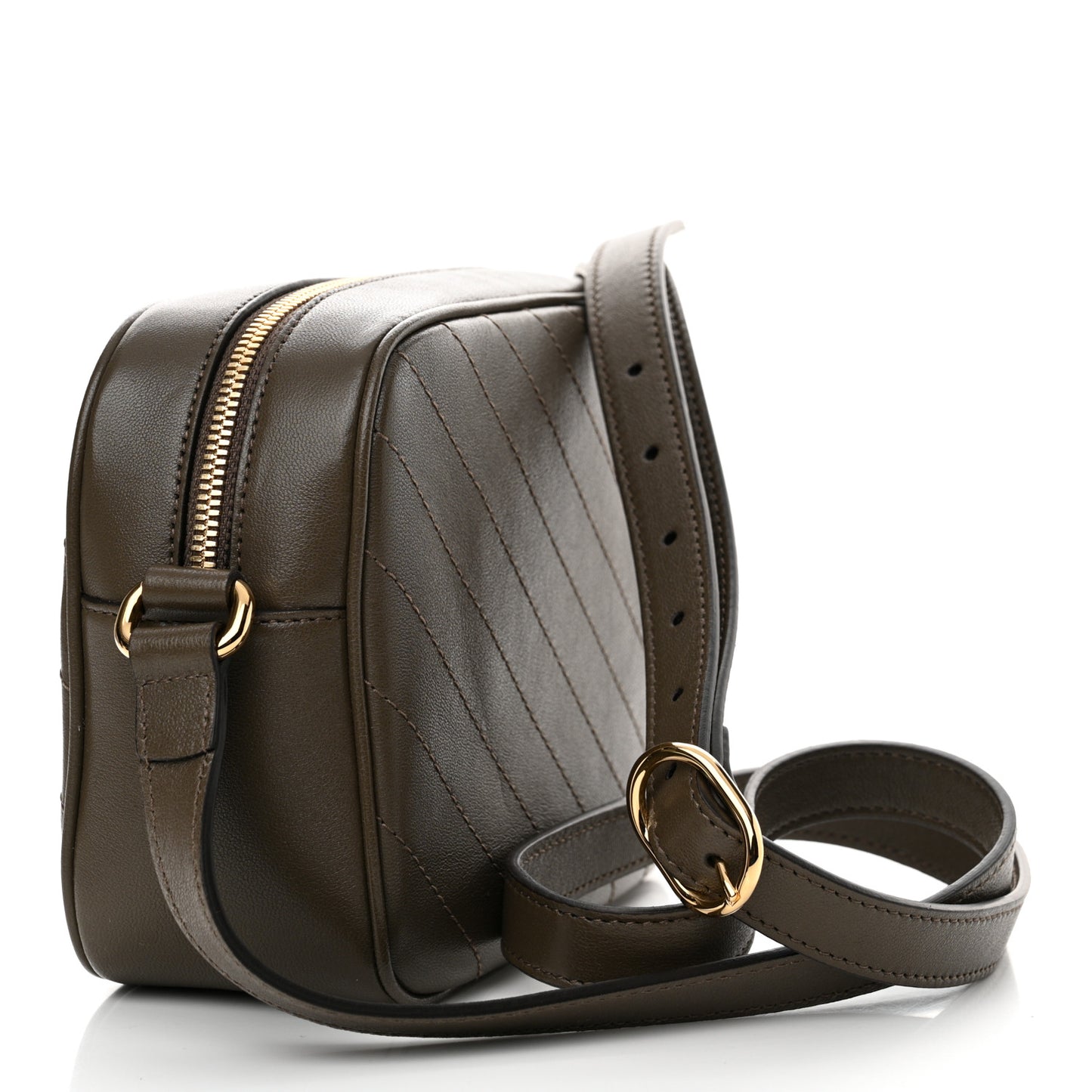 Sakai Be Green Calfskin Diagonal Stitched Small Blondie Shoulder Bag Craclet Brown