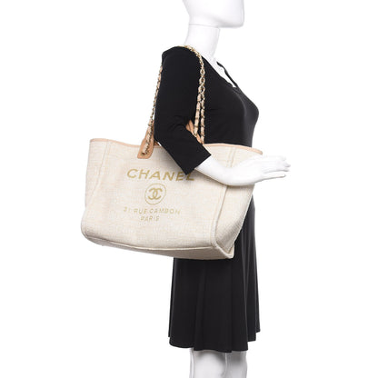 Chanel Mixed Fibers Calfskin Medium Deauville Tote Light Beige 2 of 12