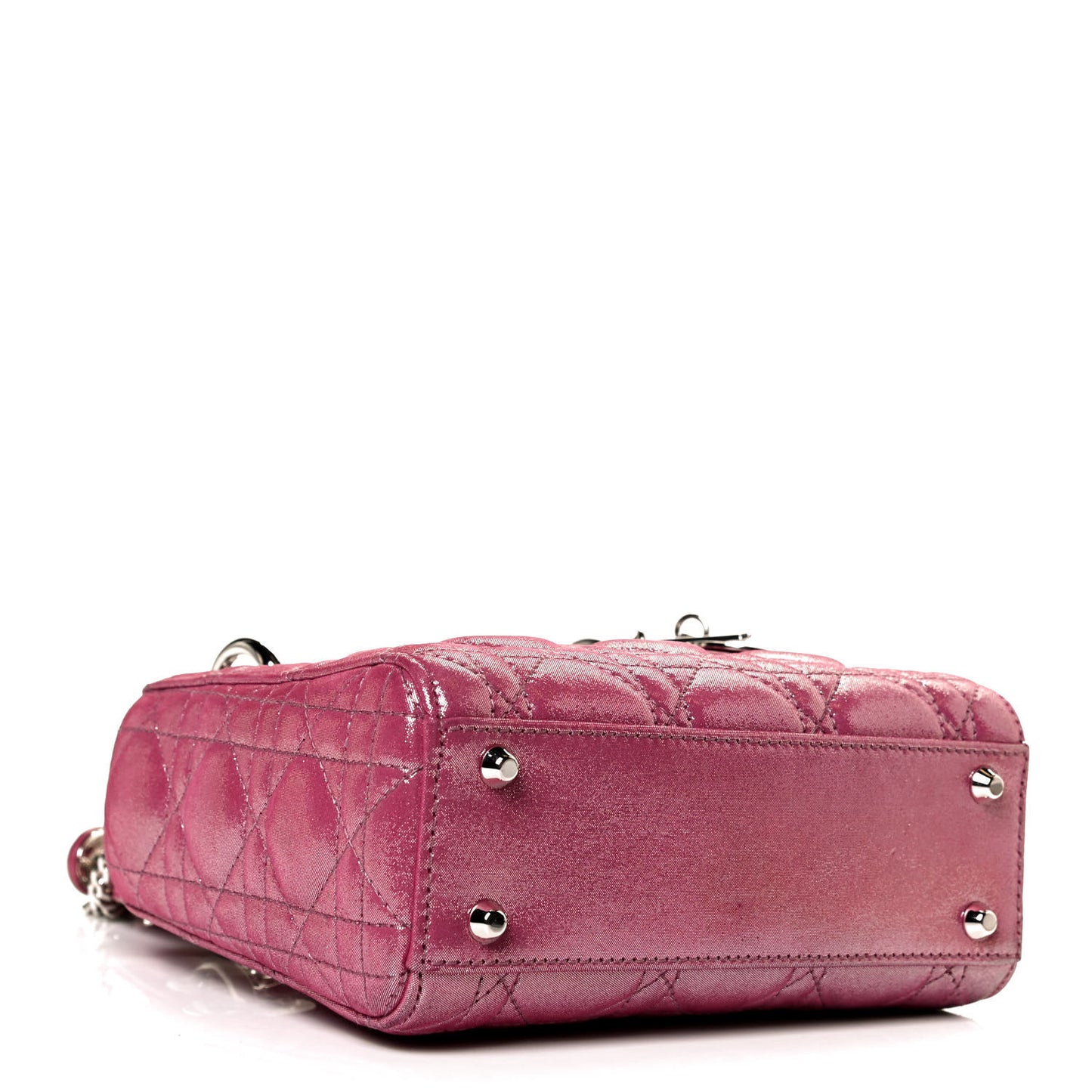 Metallic Lambskin Cannage Mini Lady Dior Rose Cherie