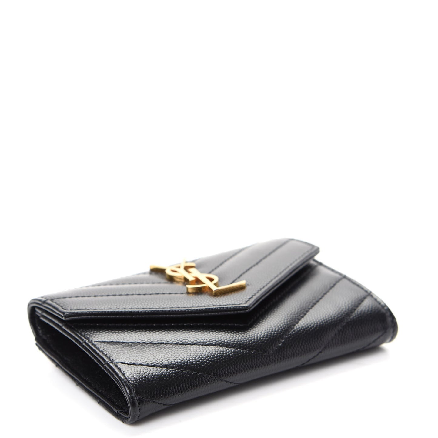 Grain De Poudre Matelasse Chevron Small Monogram Envelope Wallet Black