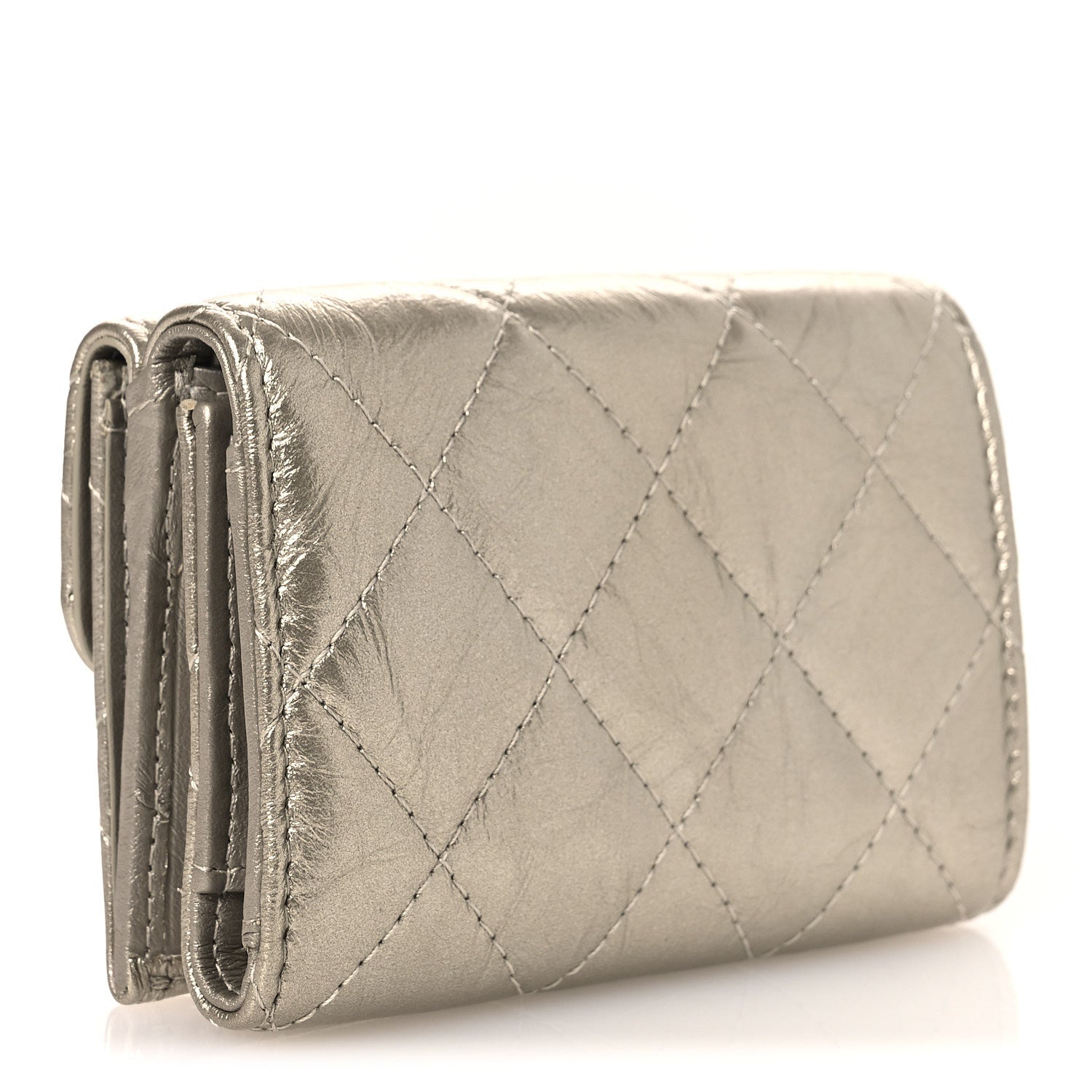 Chanel Metallic Aged Calfskin Quilted Reissue Compact Wallet Gold 3 of 9