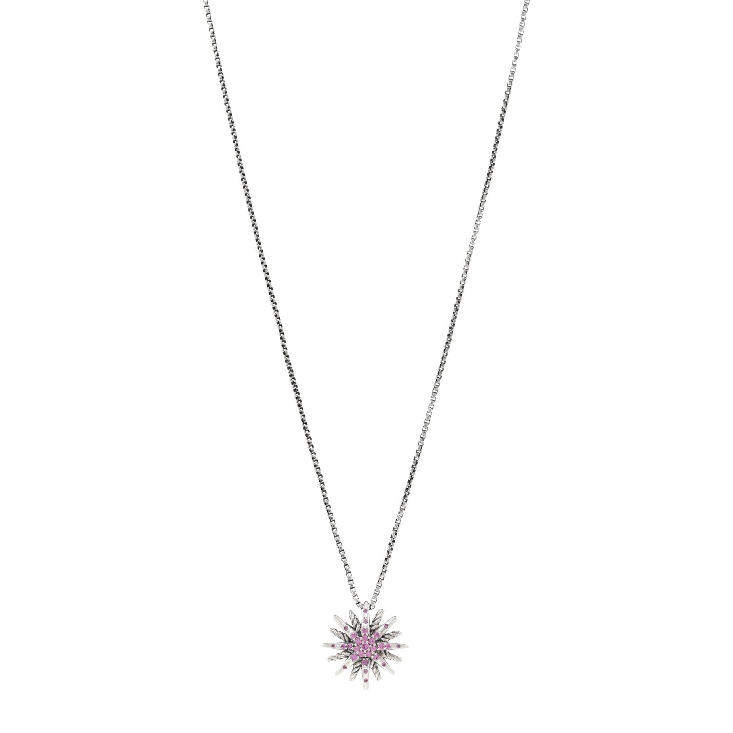 David Yurman Sterling Silver Pink Sapphire Small Starburst Pendant Necklace 1 of 4