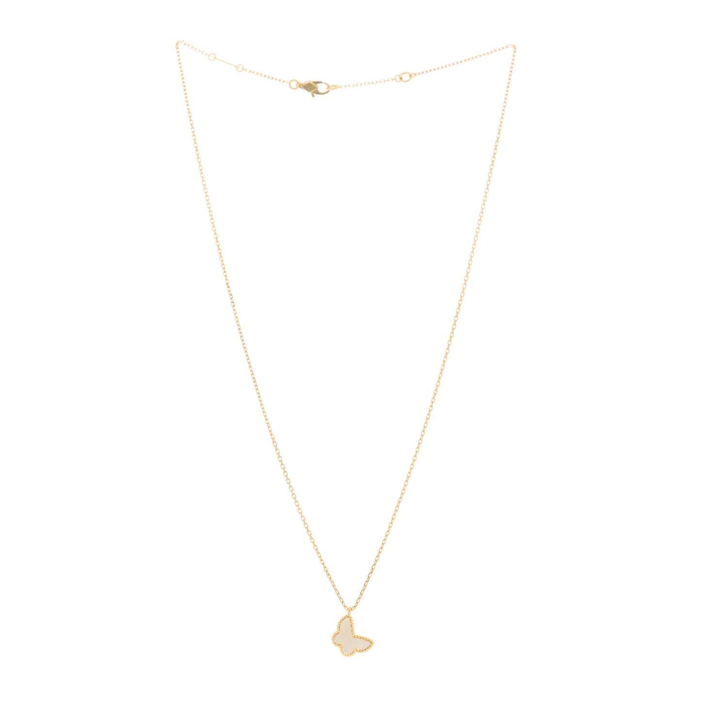 18K Yellow Gold Mother of Pearl Sweet Alhambra Butterfly Pendant Necklace