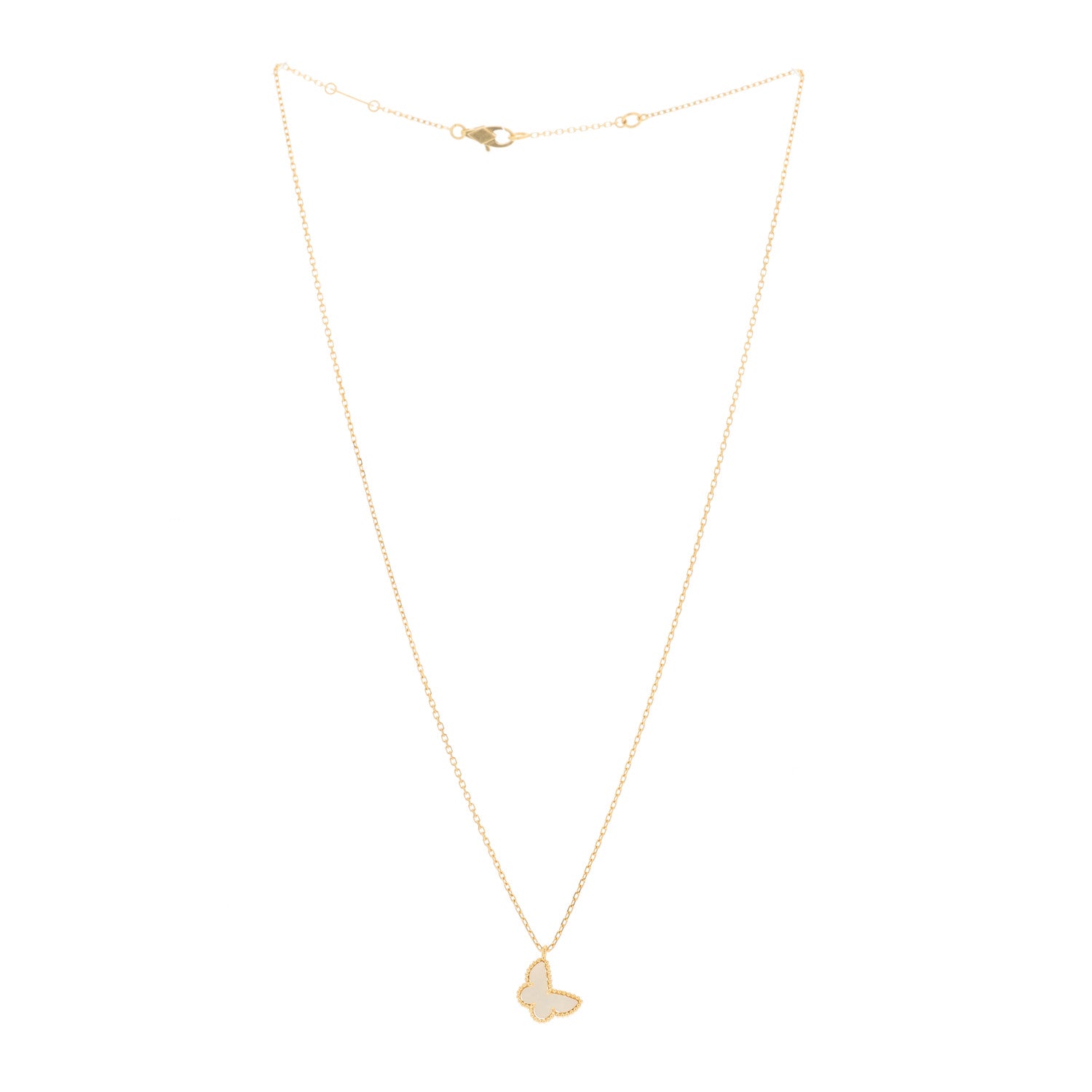Van Cleef & Arpels 18K Yellow Gold Mother of Pearl Sweet Alhambra Butterfly Pendant Necklace 2 of 5