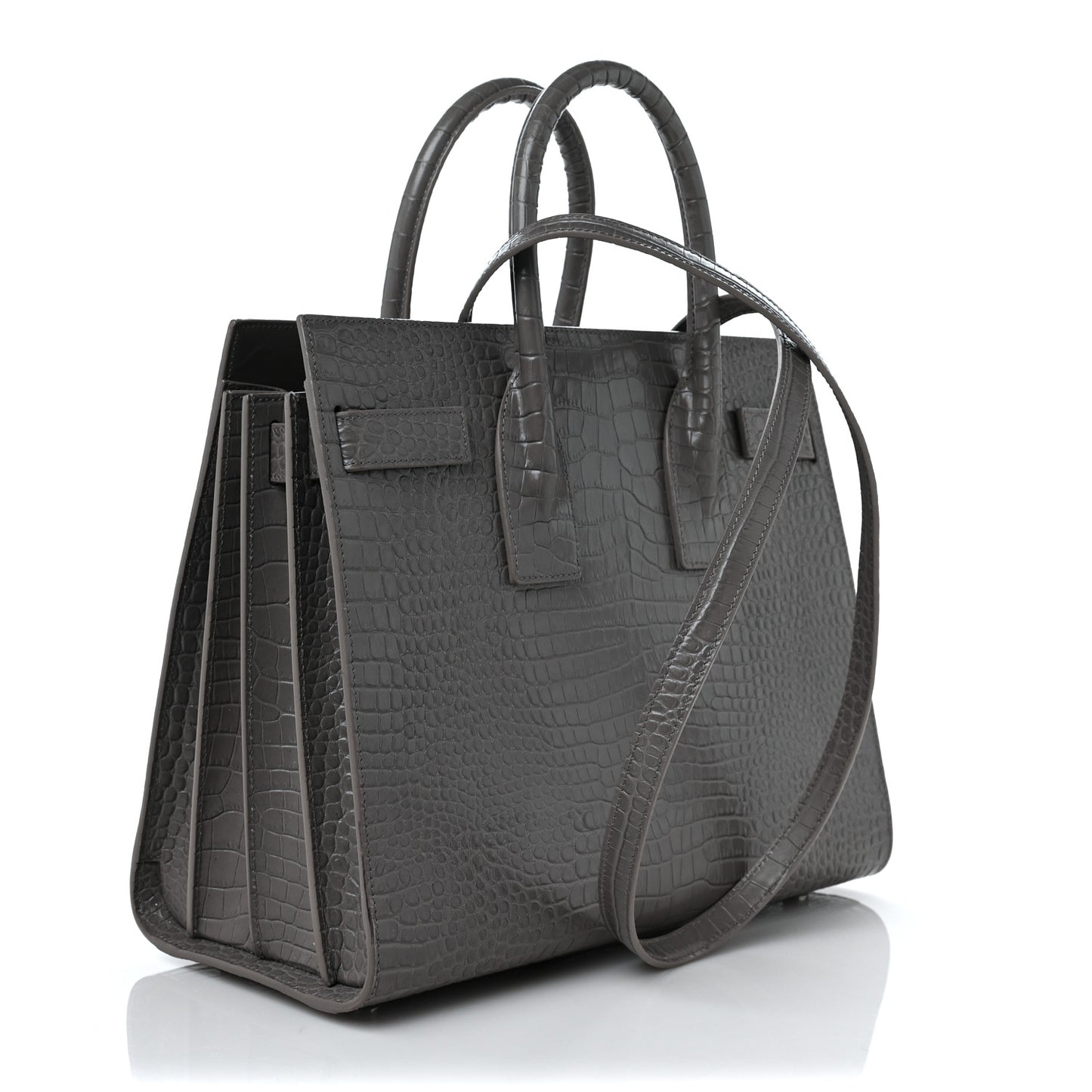 Crocodile Embossed Small Sac De Jour Asphalt